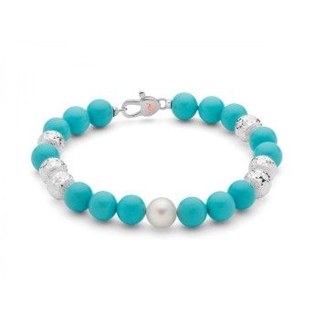 Bracciale Donna Miluna PBR3297 - Bracciale in turchese 8 mm e perla bianca coltivata di acqua dolce 8,5-9 mm