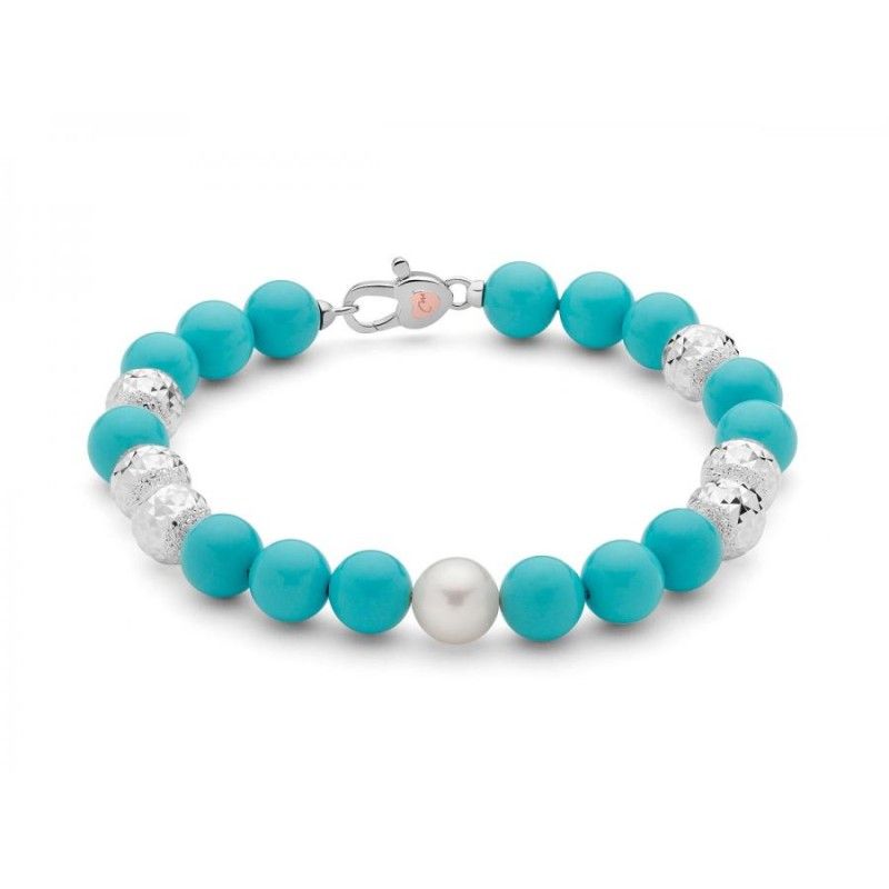 Bracciale Donna Miluna PBR3297 - Bracciale in turchese 8 mm e perla bianca coltivata di acqua dolce 8,5-9 mm