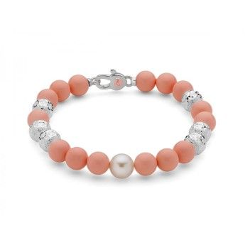 Bracciale Donna Miluna PBR3298 - Bracciale in corallo rosa 8 mm e perla bianca coltivata di acqua dolce 8,5-9 mm