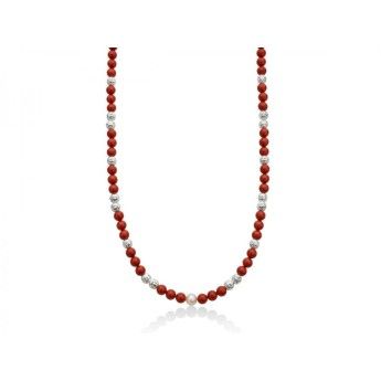 Collana Donna Miluna PCL6175 - Collana in corallo rosso 8 mm e perla bianca coltivata di acqua dolce 8,5-9 mm
