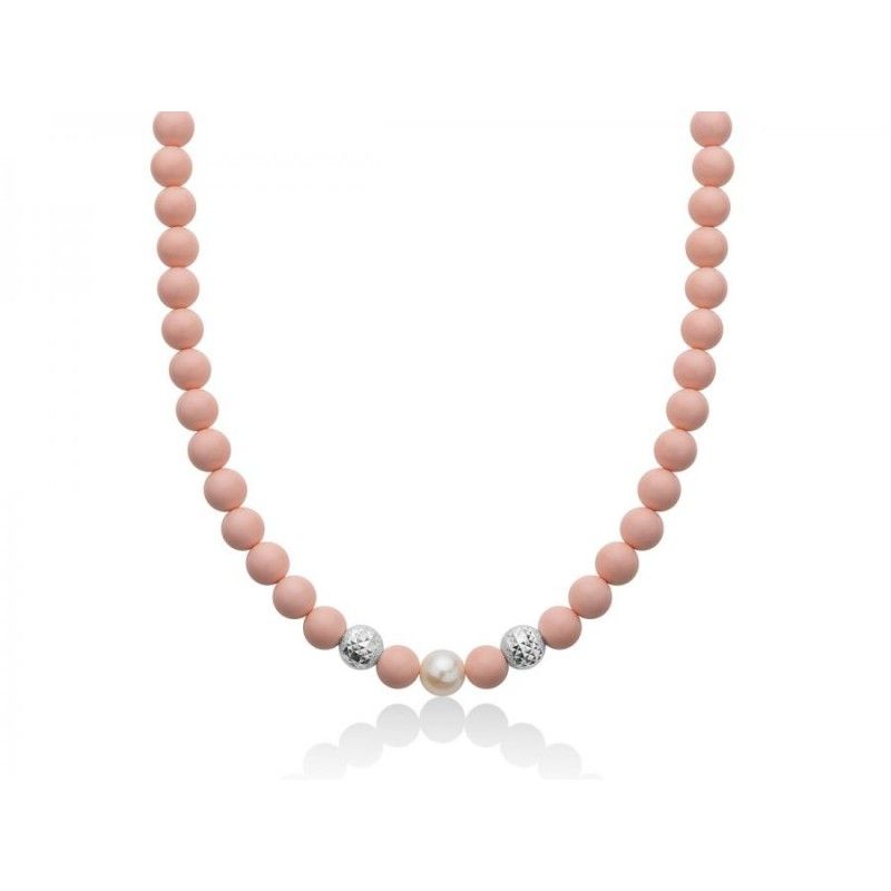 Collana Donna Miluna PCL6178 - Collana in corallo rosa 8 mm e perla bianca coltivata di acqua dolce 8,5-9 mm