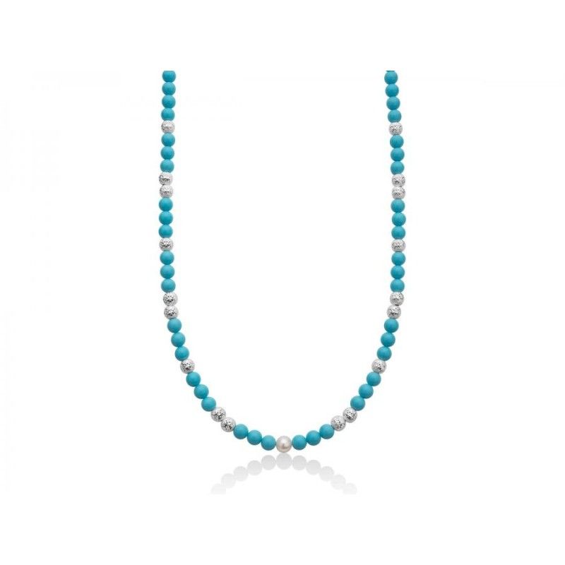 Collana Donna Miluna PCL6192 - Collana in turchese 8 mm e perla bianca coltivata di acqua dolce 8,5-9 mm