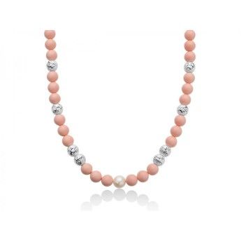 Collana Donna Miluna PCL6194 - Collana in corallo rosa 8 mm e perla bianca coltivata di acqua dolce 8,5-9 mm