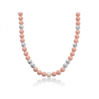 Collana Donna Miluna PCL6194 - Collana in corallo rosa 8 mm e perla bianca coltivata di acqua dolce 8,5-9 mm