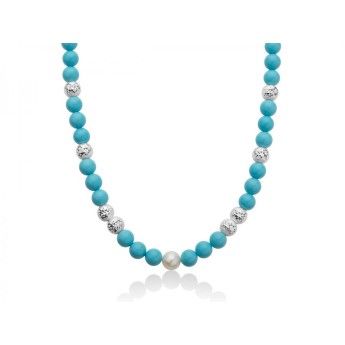 Collana Donna Miluna PCL6195 - Collana in turchese 8 mm e perla bianca coltivata di acqua dolce 8,5-9 mm