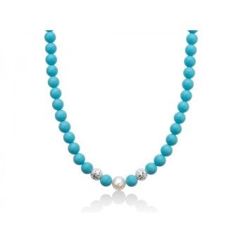 Collana Donna Miluna PCL6197 - Collana in turchese 8 mm e perla bianca coltivata di acqua dolce 8,5-9 mm