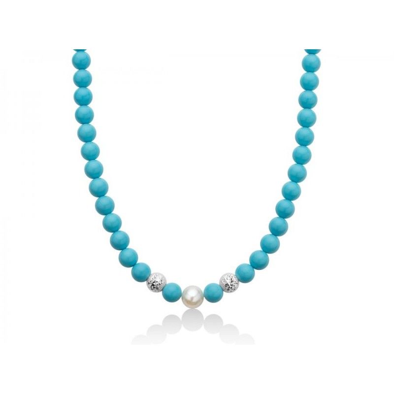 Collana Donna Miluna PCL6197 - Collana in turchese 8 mm e perla bianca coltivata di acqua dolce 8,5-9 mm