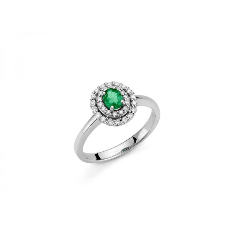 Anello Donna Miluna LID3455 - Anello in oro bianco con smeraldo naturale 0,32 ct e brillanti 0,0196 ct collezione Gemme Preziose