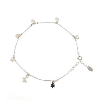 Cavigliera Donna Amen CAVFOB in argento 925 rodiato con charms portafortuna