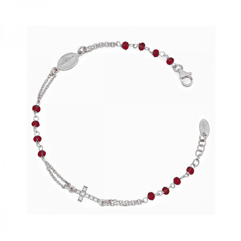 Bracciale Donna Amen BROBRZ3 in argento 925 rodiato con cristalli rossi collezione Rosari