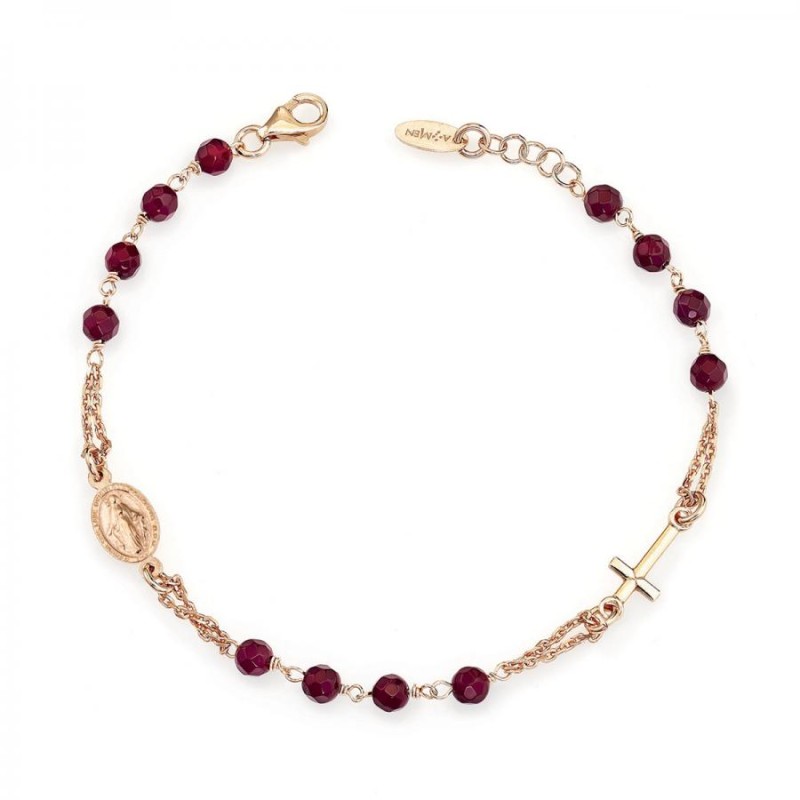 Bracciale Donna Amen BRORR3P in argento 925 rosè con pietre di agata rossa collezione Rosari