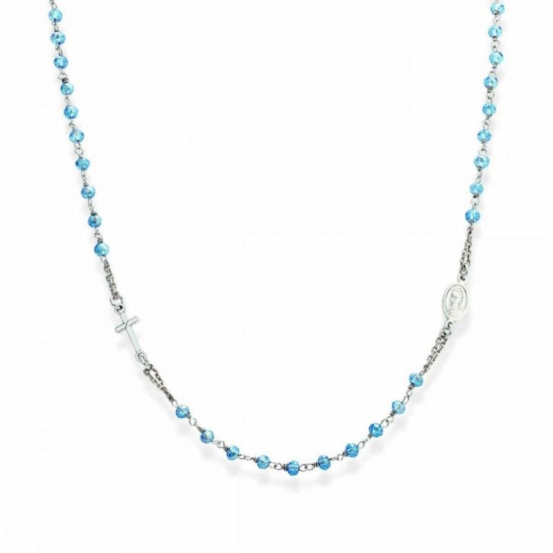 Collana Donna Amen CROBC3 in argento 925 rodiato con cristalli azzurri collezione Rosari