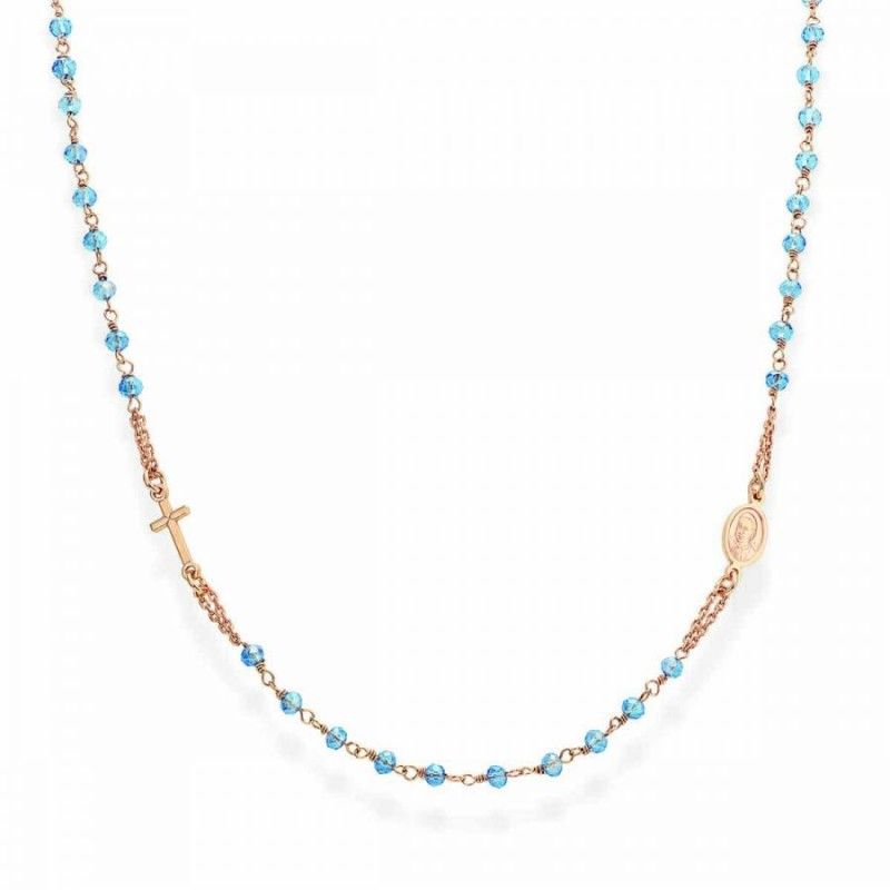 Collana Donna Amen CRORC3 in argento 925 rosè con cristalli azzurri collezione Rosari