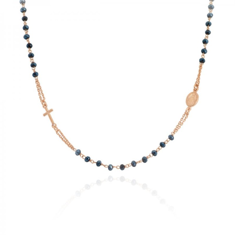 Collana Donna Amen CRORG3 in argento 925 rosè con cristalli blu notte collezione Rosari