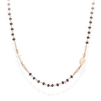 Collana Donna Amen CRORL3 in argento 925 rosè con cristalli vinaccia collezione Rosari