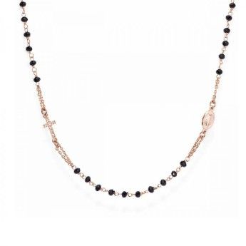 Collana Donna Amen CRORNZ3 in argento 925 rosè con cristalli neri e zirconi bianchi collezione Rosari