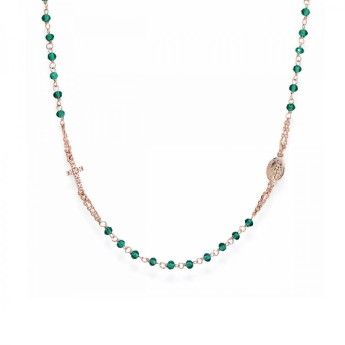 Collana Donna Amen CRORVZ3 in argento 925 rosè con cristalli verde bottiglia e zirconi bianchi collezione Rosari