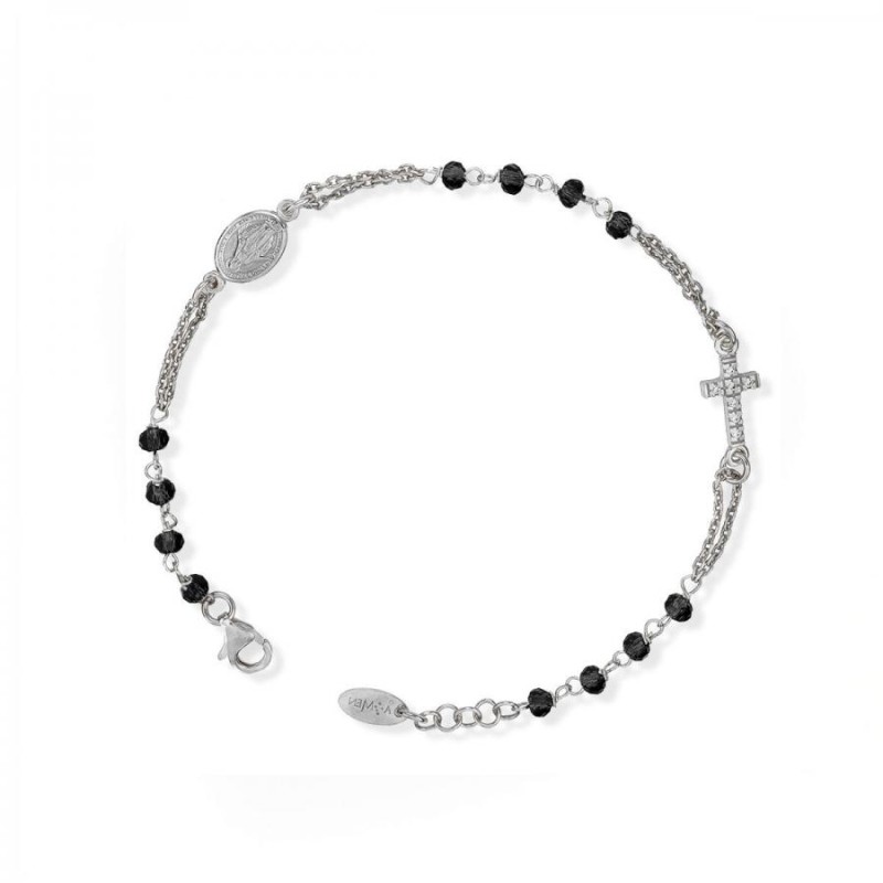 Bracciale Donna Amen BROBNZ3 in argento 925 rodiato con cristalli neri e zirconi bianchi collezione Rosari