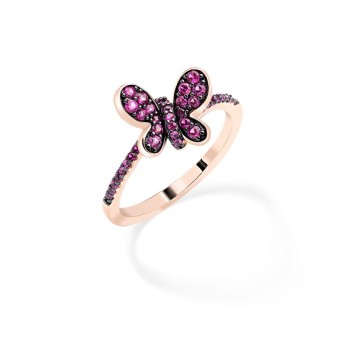 Anello Donna Amen RBURR-12 in argento 925 rosè con zirconi rossi rubino misura 12 collezione Farfalle