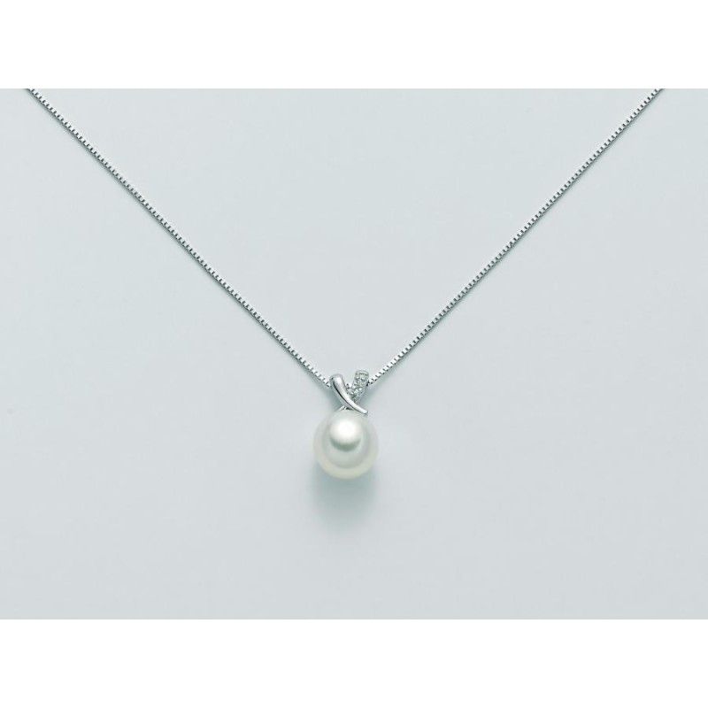 Collana Donna Miluna PCL5171X in oro bianco, perla bianca coltivata di acqua dolce 7,5-8 mm e diamanti taglio brillanti 0,06 ct