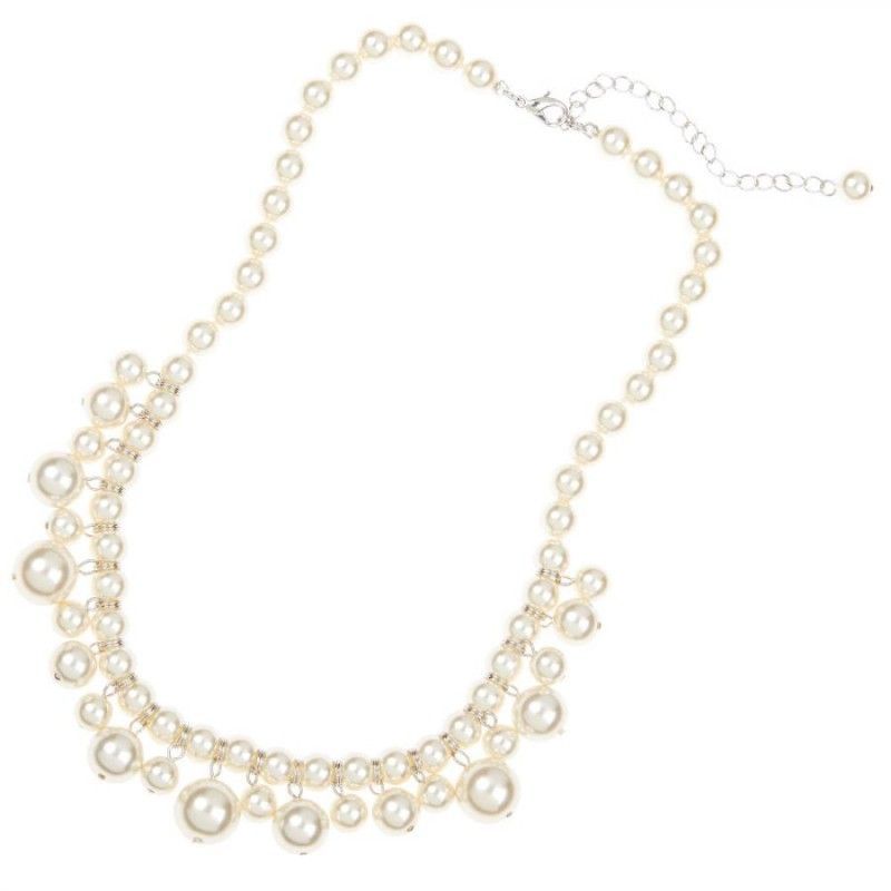 Collana Donna Ottaviani 500308C con perle bianche di vetro e chiusura in metallo rodiato