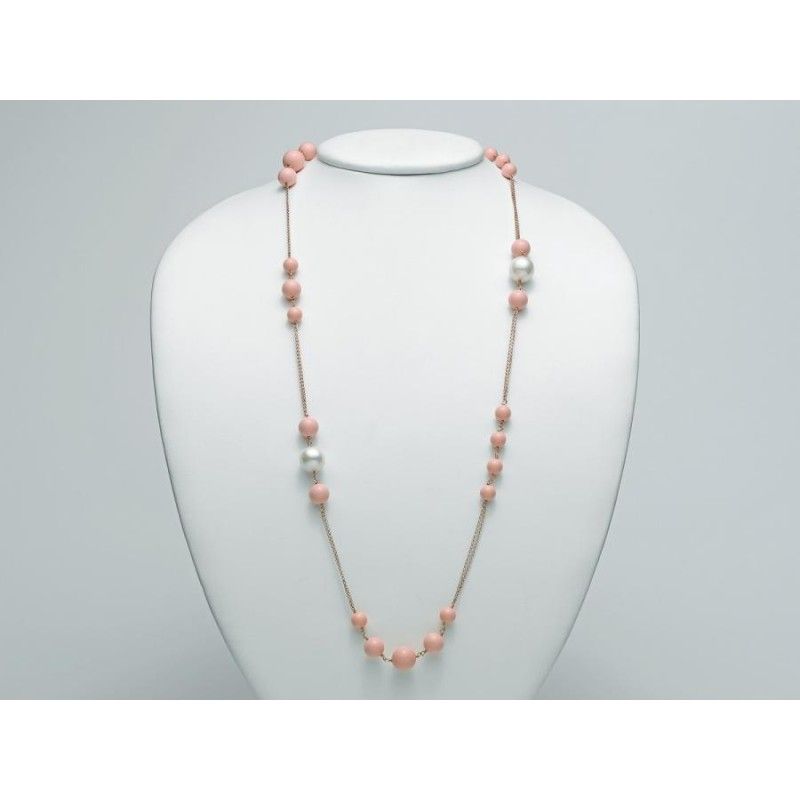 Collana Donna Miluna PCL5215M in argento 925 rosè, corallo rosa 8-12 mm e perle bianche Oriente 11-15 mm