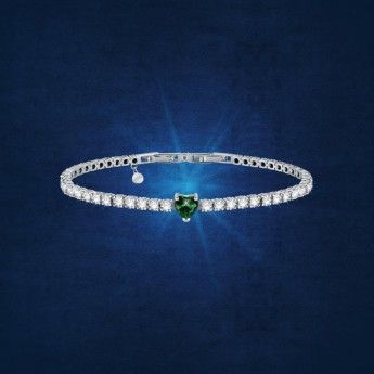 Bracciale Donna Chiara Ferragni J19AUV15 con placcatura rodio e cristalli bianchi e verde centrale collezione Diamond Heart