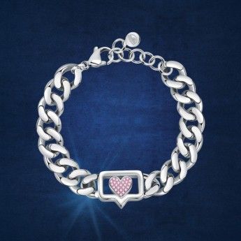 Bracciale Donna Chiara Ferragni J19AUW11 con placcatura rodio e cuore centrale con pavè di cristalli rosa collezione Chain