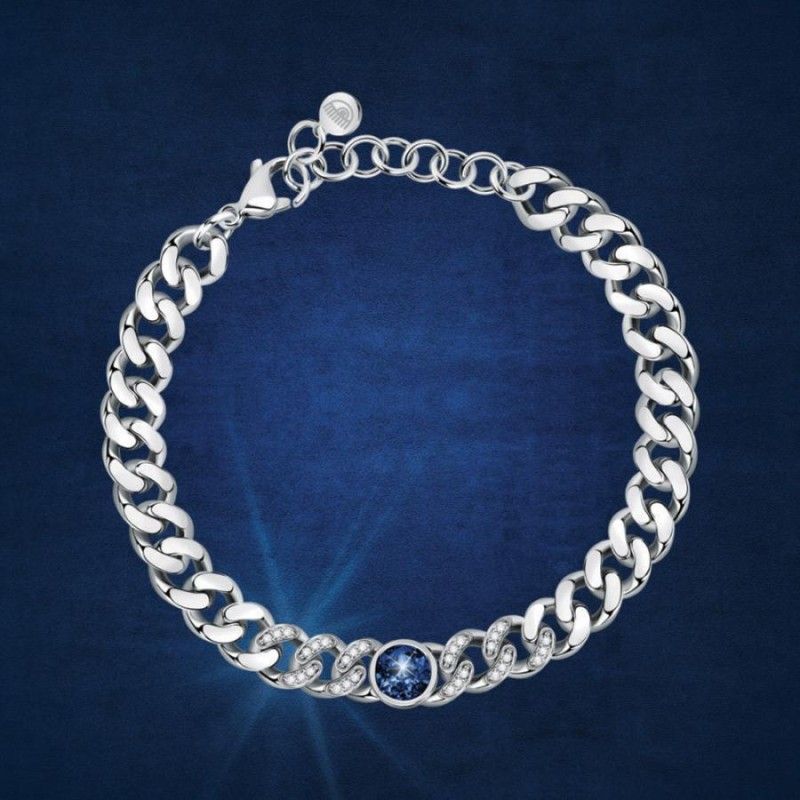 Bracciale Donna Chiara Ferragni J19AUW23 con placcatura rodio e centrale con cristalli bianchi e blu collezione Chain