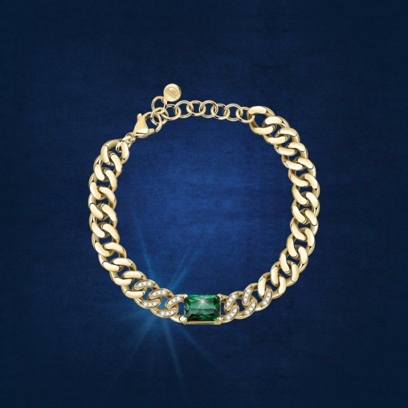 Bracciale Donna Chiara Ferragni J19AUW31 con placcatura pvd gold e centrale con cristalli bianchi e verde collezione Chain