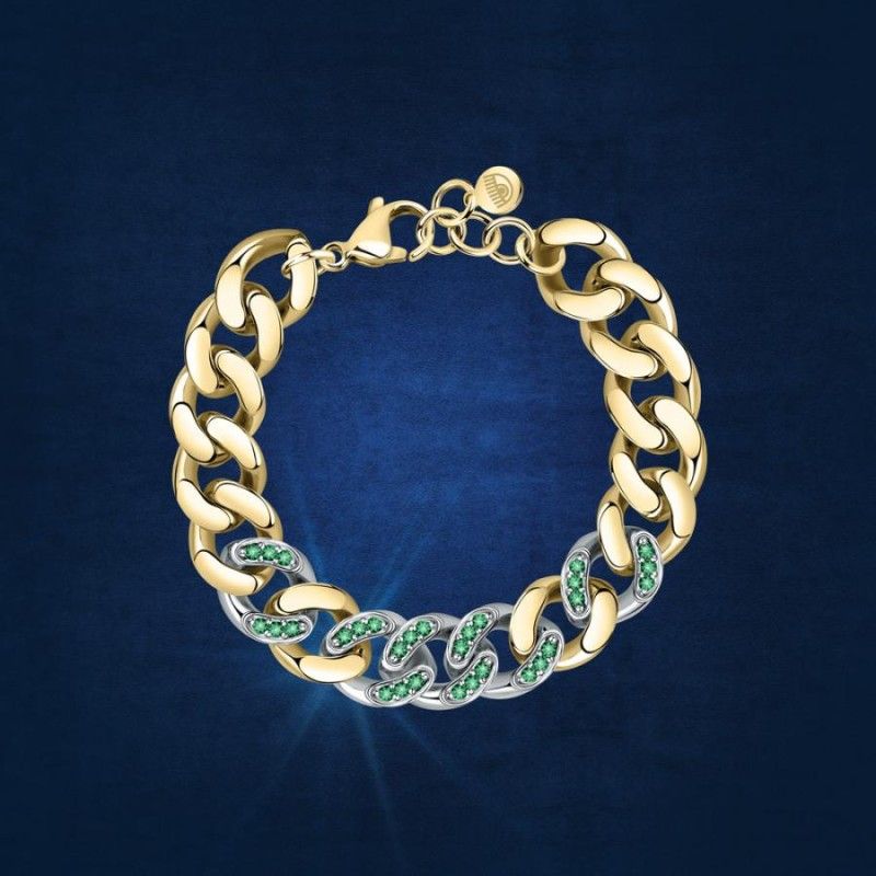 Bracciale Donna Chiara Ferragni J19AUW48 con placcatura pvd gold e rodio con pavè di cristalli verdi collezione Chain