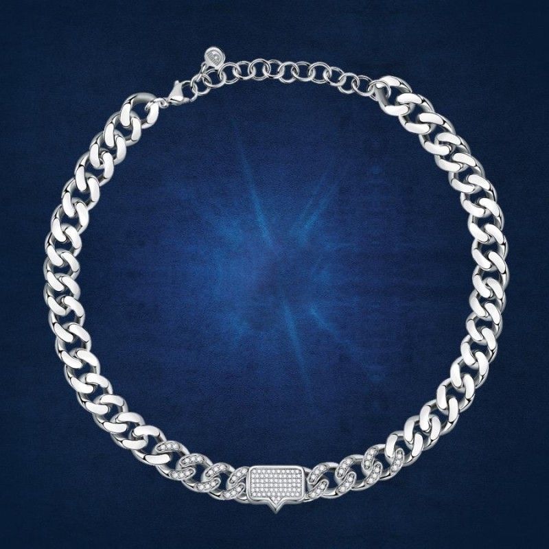 Collana Donna Chiara Ferragni J19AUW13 con placcatura rodio con pavè di cristalli bianchi collezione Chain