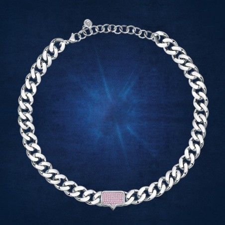 Collana Donna Chiara Ferragni J19AUW15 con placcatura rodio e centrale con pavè di cristalli rosa collezione Chain