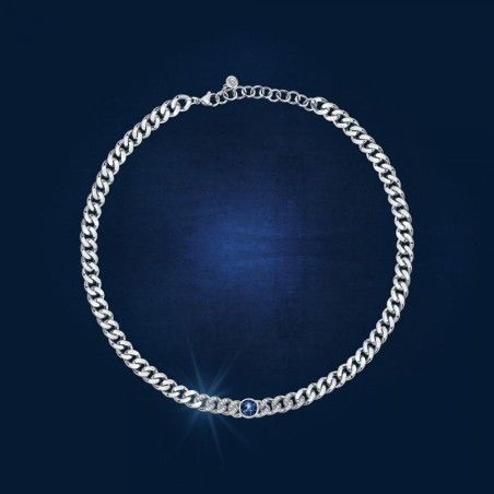 Collana Donna Chiara Ferragni J19AUW22 con placcatura rodio e centrale con cristalli bianchi e blu collezione Chain
