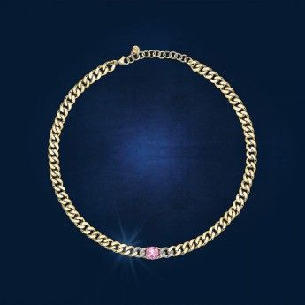 Collana Donna Chiara Ferragni J19AUW25 con placcatura pvd gold e centrale con cristalli bianchi e rosa collezione Chain