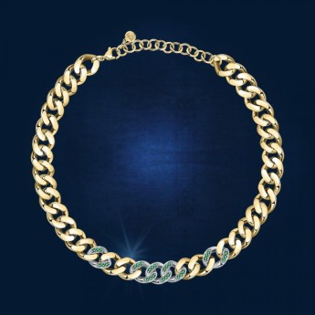 Collana Donna Chiara Ferragni J19AUW47 con placcatura pvd gold e rodio con pavè di cristalli verdi collezione Chain