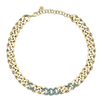 Collana Donna Chiara Ferragni J19AUW47 con placcatura pvd gold e rodio con pavè di cristalli verdi collezione Chain