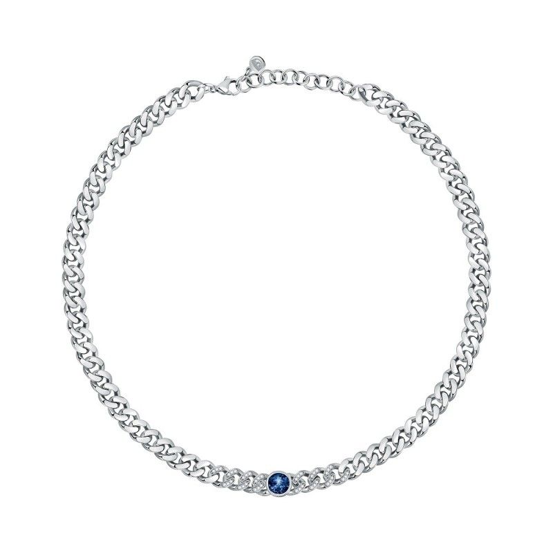 Collana Donna Chiara Ferragni J19AUW22 con placcatura rodio e centrale con cristalli bianchi e blu collezione Chain