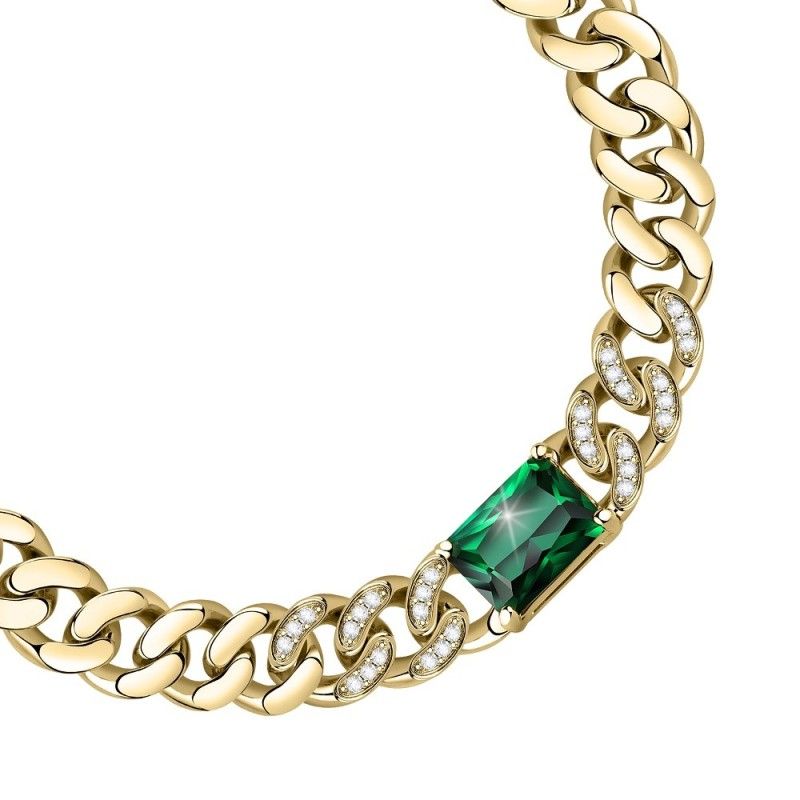 Bracciale Donna Chiara Ferragni J19AUW31 con placcatura pvd gold e centrale con cristalli bianchi e verde collezione Chain