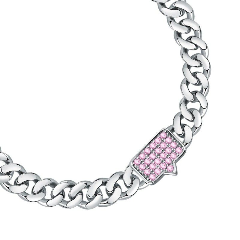 Bracciale Donna Chiara Ferragni J19AUW16 con placcatura rodio e centrale con pavè di cristalli rosa collezione Chain