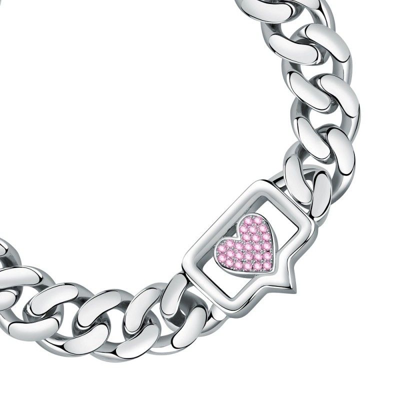 Bracciale Donna Chiara Ferragni J19AUW11 con placcatura rodio e cuore centrale con pavè di cristalli rosa collezione Chain