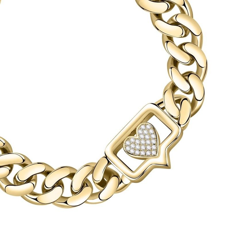 Bracciale Donna Chiara Ferragni J19AUW10 con placcatura pvd gold e cuore centrale con pavè di cristalli bianchi collezione Chain