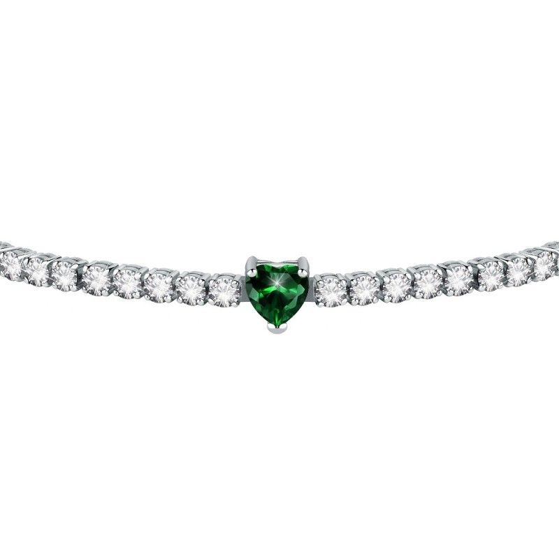 Bracciale Donna Chiara Ferragni J19AUV15 con placcatura rodio e cristalli bianchi e verde centrale collezione Diamond Heart