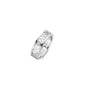 Anello Donna Ti Sento Milano 12227ZI/56 in argento 925 rodiato con scritta “Amore” e cuorino con zircone bianco misura 16