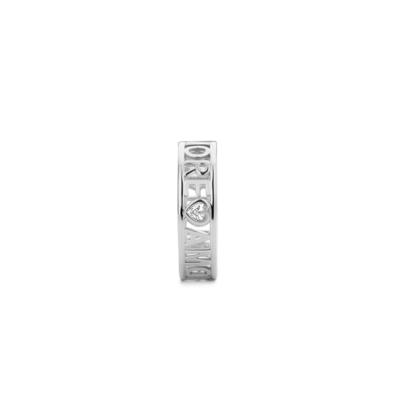 Anello Donna Ti Sento Milano 12227ZI/52 in argento 925 rodiato con scritta “Amore” e cuorino con zircone bianco misura 12