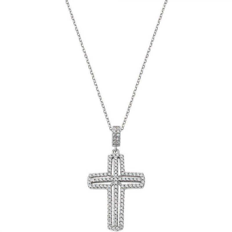 Collana Donna Amen CLCRVBBZ in argento 925 rodiato e croce pendente con zirconi bianchi collezione Diamond
