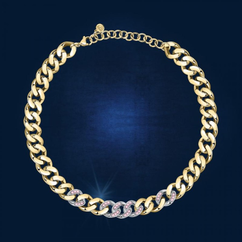 Collana Donna Chiara Ferragni J19AUW50 con placcatura pvd gold e rodio con pavè di cristalli rosa collezione Chain