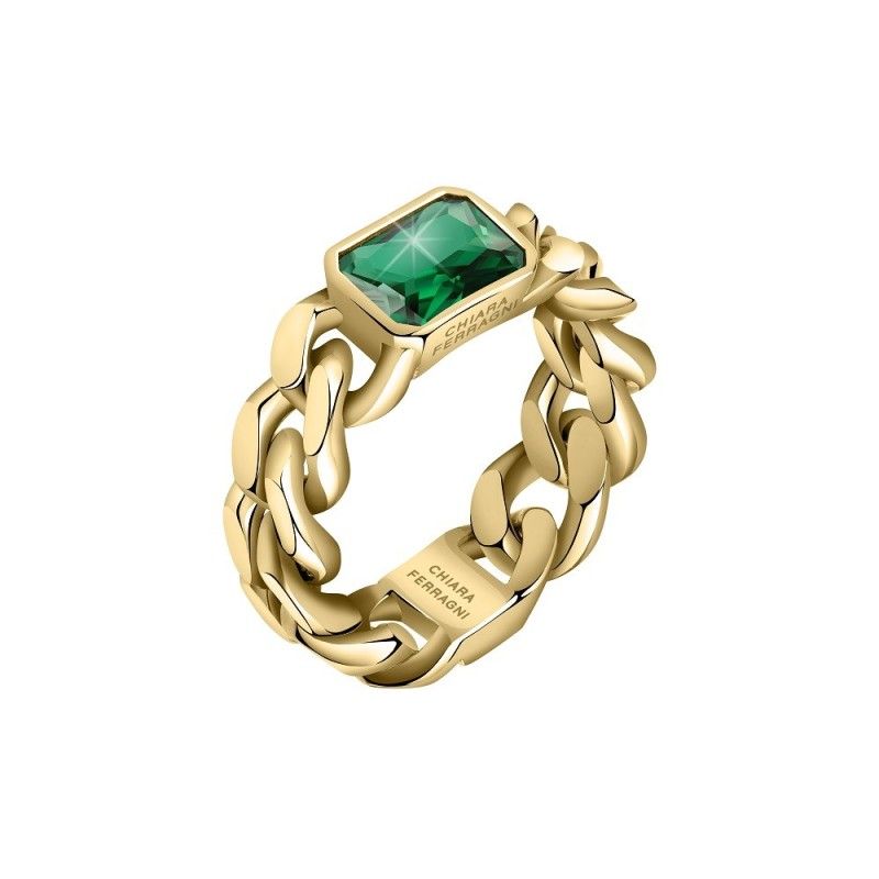 Anello Donna Chiara Ferragni J19AUW35014 con placcatura pvd gold e cristallo verde collezione Chain misura 14