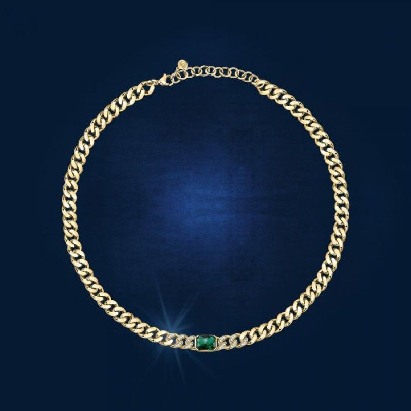 Collana Donna Chiara Ferragni J19AUW29 con placcatura pvd gold e centrale con cristalli bianchi e verde collezione Chain