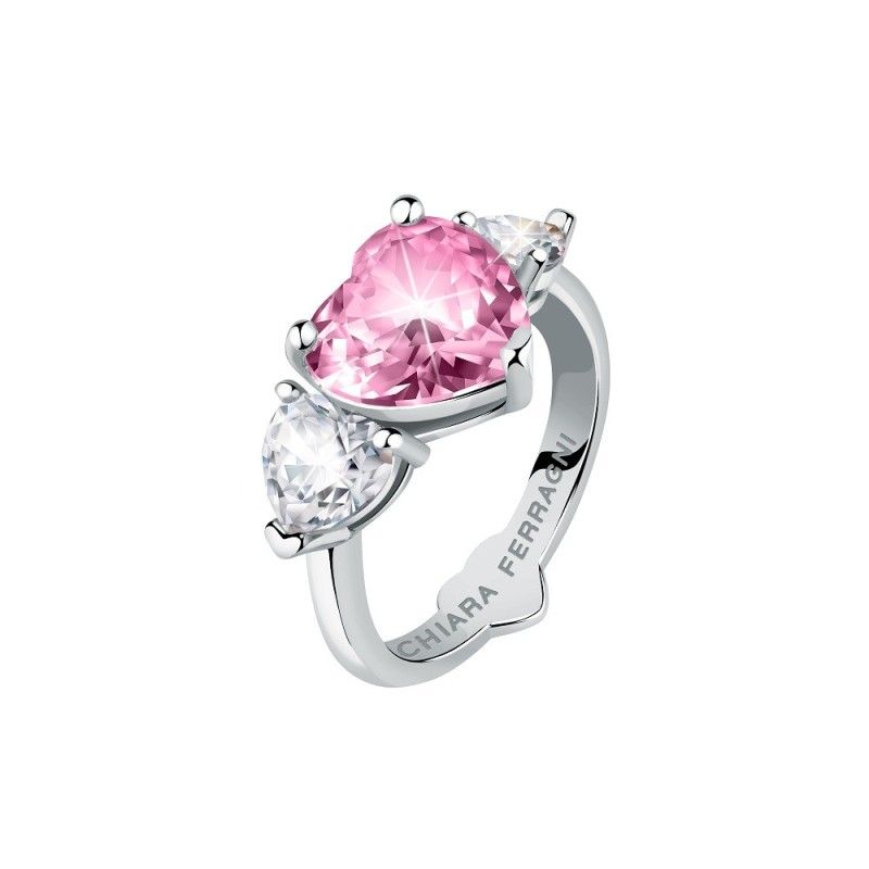 Anello Donna Chiara Ferragni J19AUV33016 con placcatura rodio e cristalli bianchi e cuore rosa collezione Diamond Heart misura 1